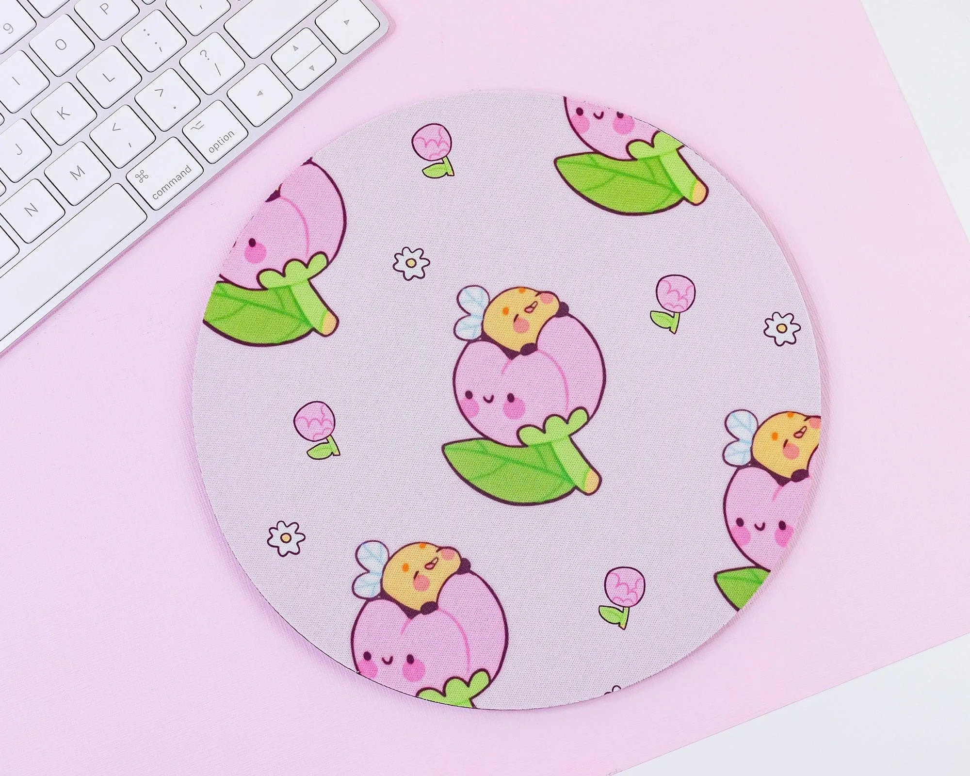 Bumblebutt Peony Bumblebee Mouse Pad | Pastel Pink Floral Desk Mat | Cute Kawaii Office Decor