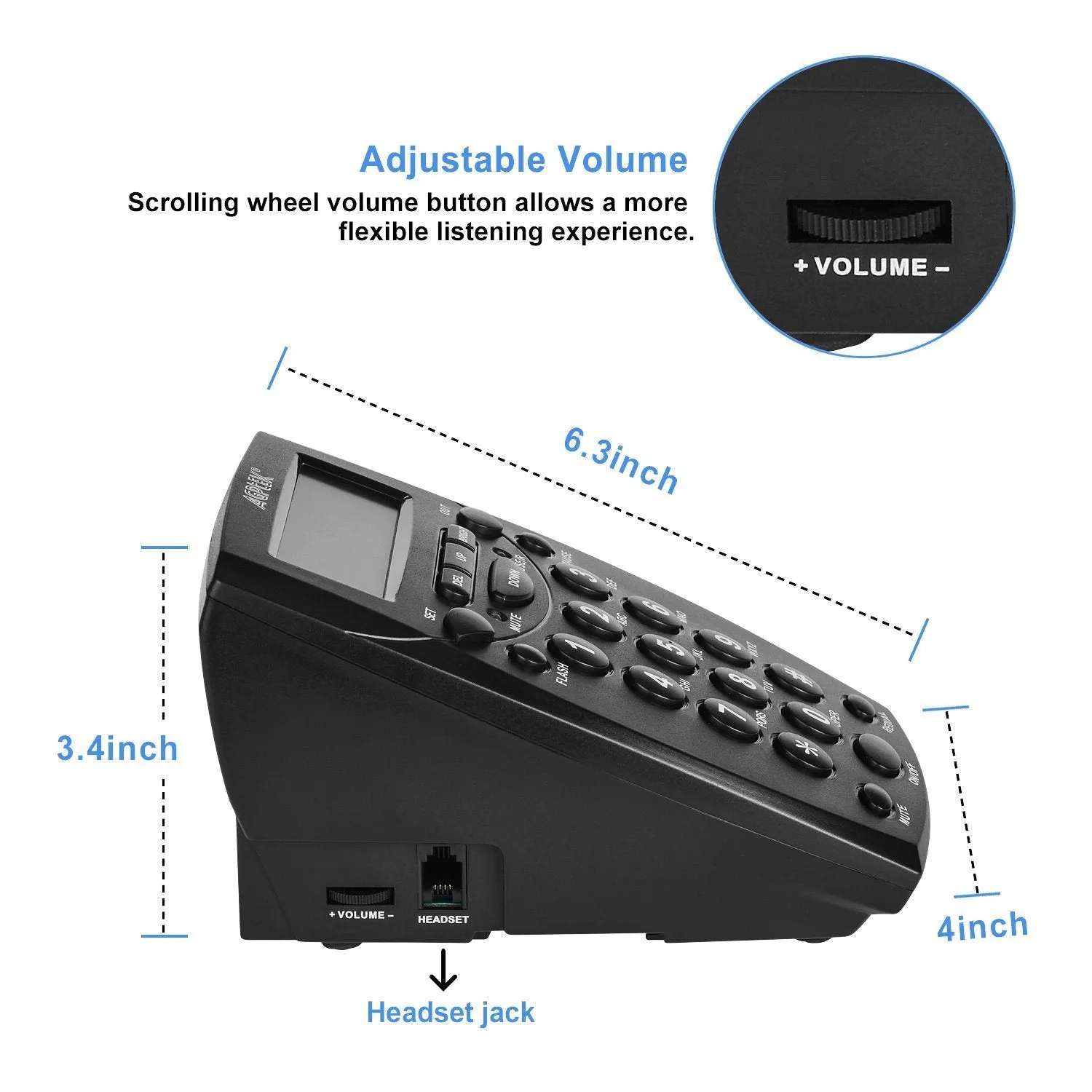 Call Center Dialpad Headset Telephone with Tone Dial Key Pad and Redial