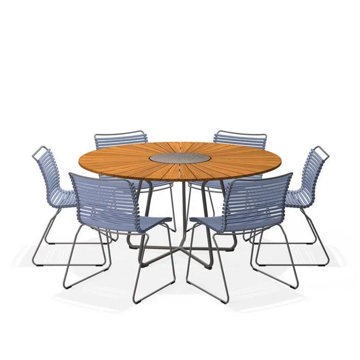Circle Outdoor Table 1500dia   6 Click Chairs No Arm