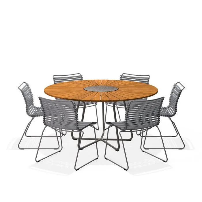 Circle Outdoor Table 1500dia   6 Click Chairs No Arm