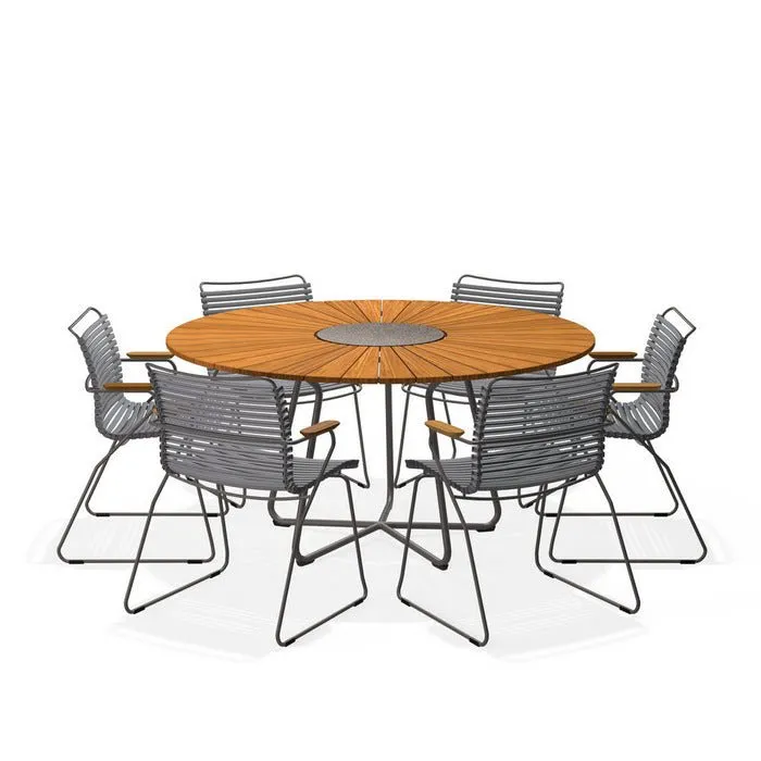 Circle Outdoor Table 1500dia   6 Click Chairs with Arm