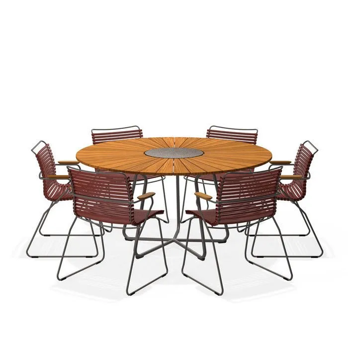 Circle Outdoor Table 1500dia   6 Click Chairs with Arm