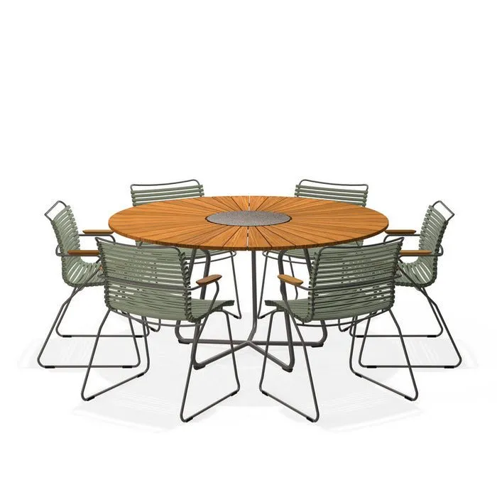 Circle Outdoor Table 1500dia   6 Click Chairs with Arm