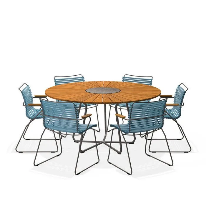 Circle Outdoor Table 1500dia   6 Click Chairs with Arm