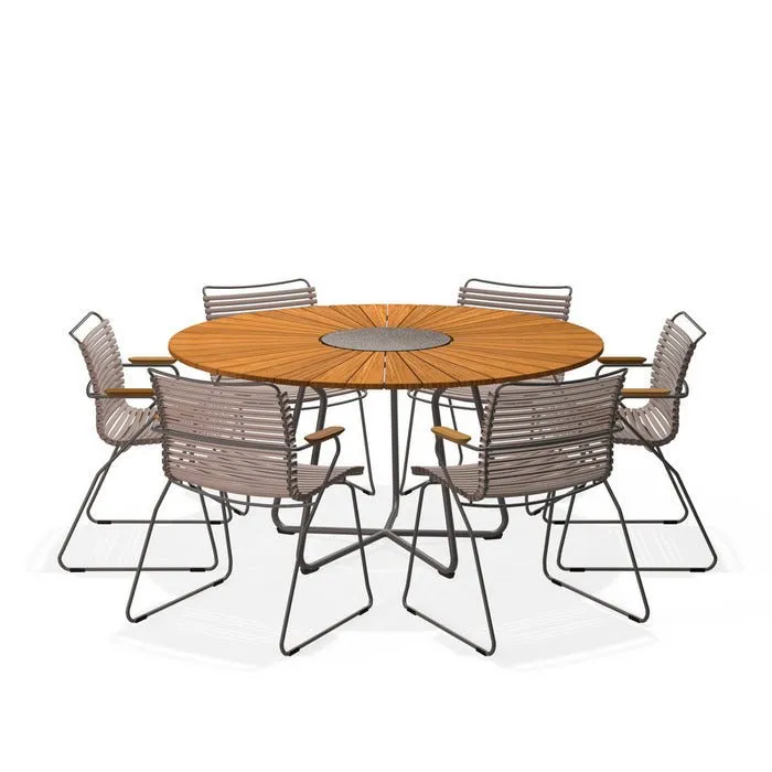 Circle Outdoor Table 1500dia   6 Click Chairs with Arm