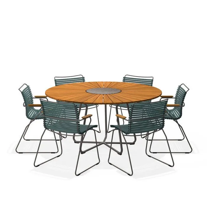 Circle Outdoor Table 1500dia   6 Click Chairs with Arm
