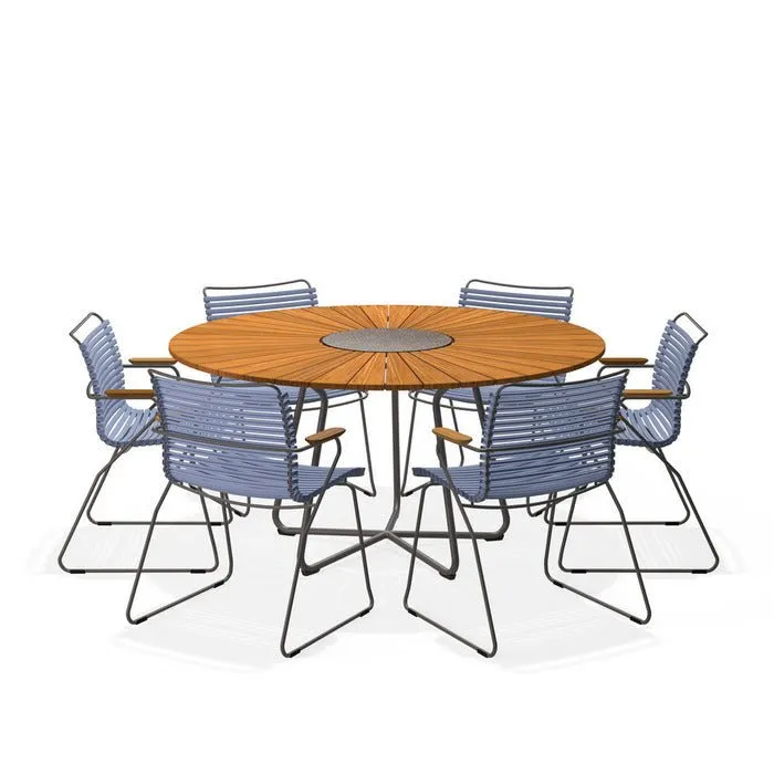 Circle Outdoor Table 1500dia   6 Click Chairs with Arm