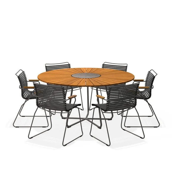 Circle Outdoor Table 1500dia   6 Click Chairs with Arm