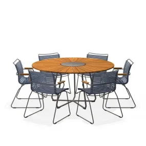 Circle Outdoor Table 1500dia   6 Click Chairs with Arm