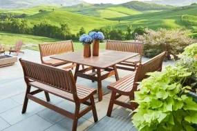 CLASSIC IPE BEECHWORTH 7 PIECE DINING SET - 53" Square Beechworth Table, 2 Amber Benches and 4 Richmond Side Chairs