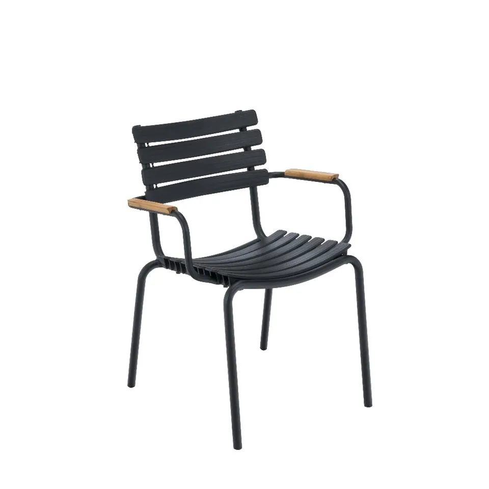 Clips Outdoor Dining Chair With Bamboo Armrest - Black Frame  (Stackable)