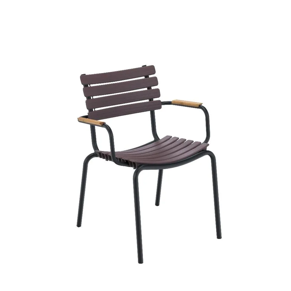 Clips Outdoor Dining Chair With Bamboo Armrest - Black Frame  (Stackable)
