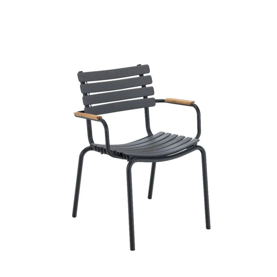 Clips Outdoor Dining Chair With Bamboo Armrest - Black Frame  (Stackable)