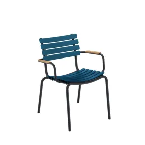 Clips Outdoor Dining Chair With Bamboo Armrest - Black Frame  (Stackable)