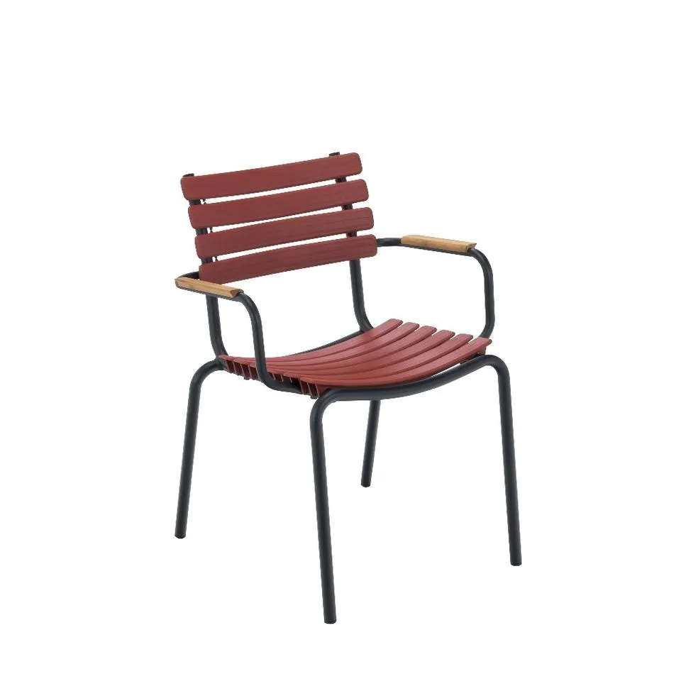 Clips Outdoor Dining Chair With Bamboo Armrest - Black Frame  (Stackable)