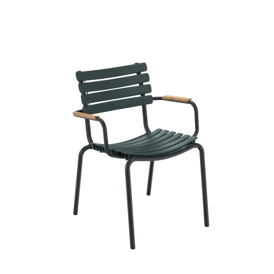 Clips Outdoor Dining Chair With Bamboo Armrest - Black Frame  (Stackable)