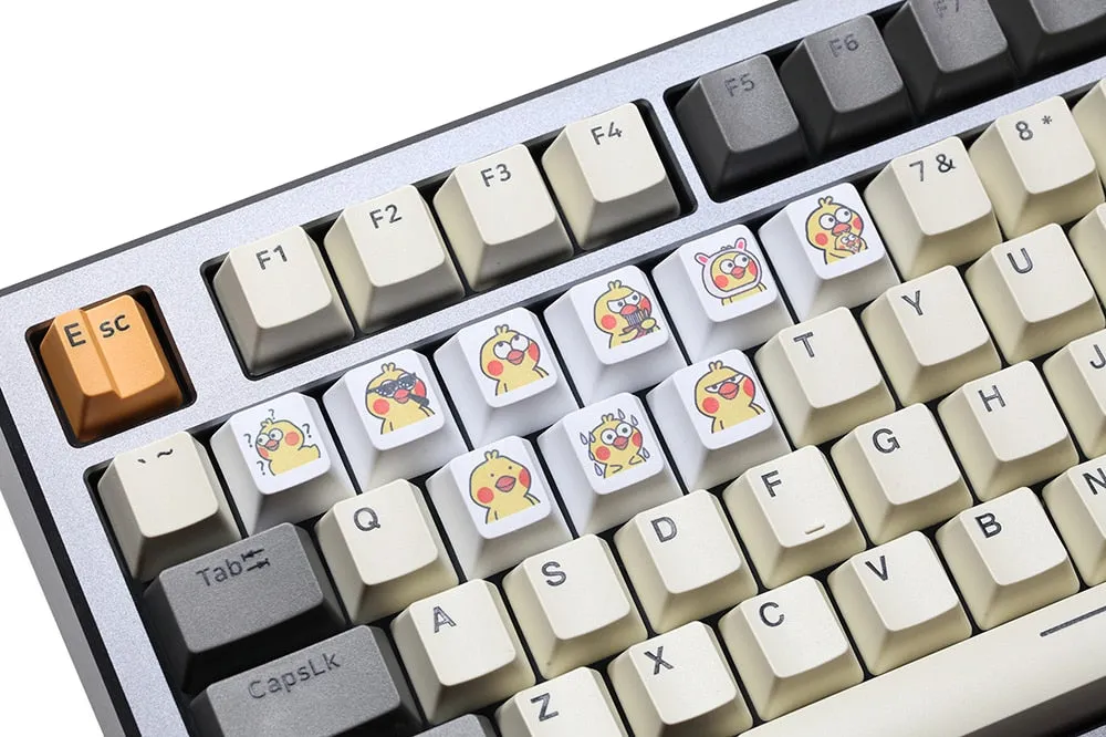Cute Little yellow chicken Parrot Mood Meme Expression Keycap Dye Subbed keycaps for mx stem mechanical keyboards Funny Yellow