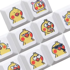 Cute Little yellow chicken Parrot Mood Meme Expression Keycap Dye Subbed keycaps for mx stem mechanical keyboards Funny Yellow