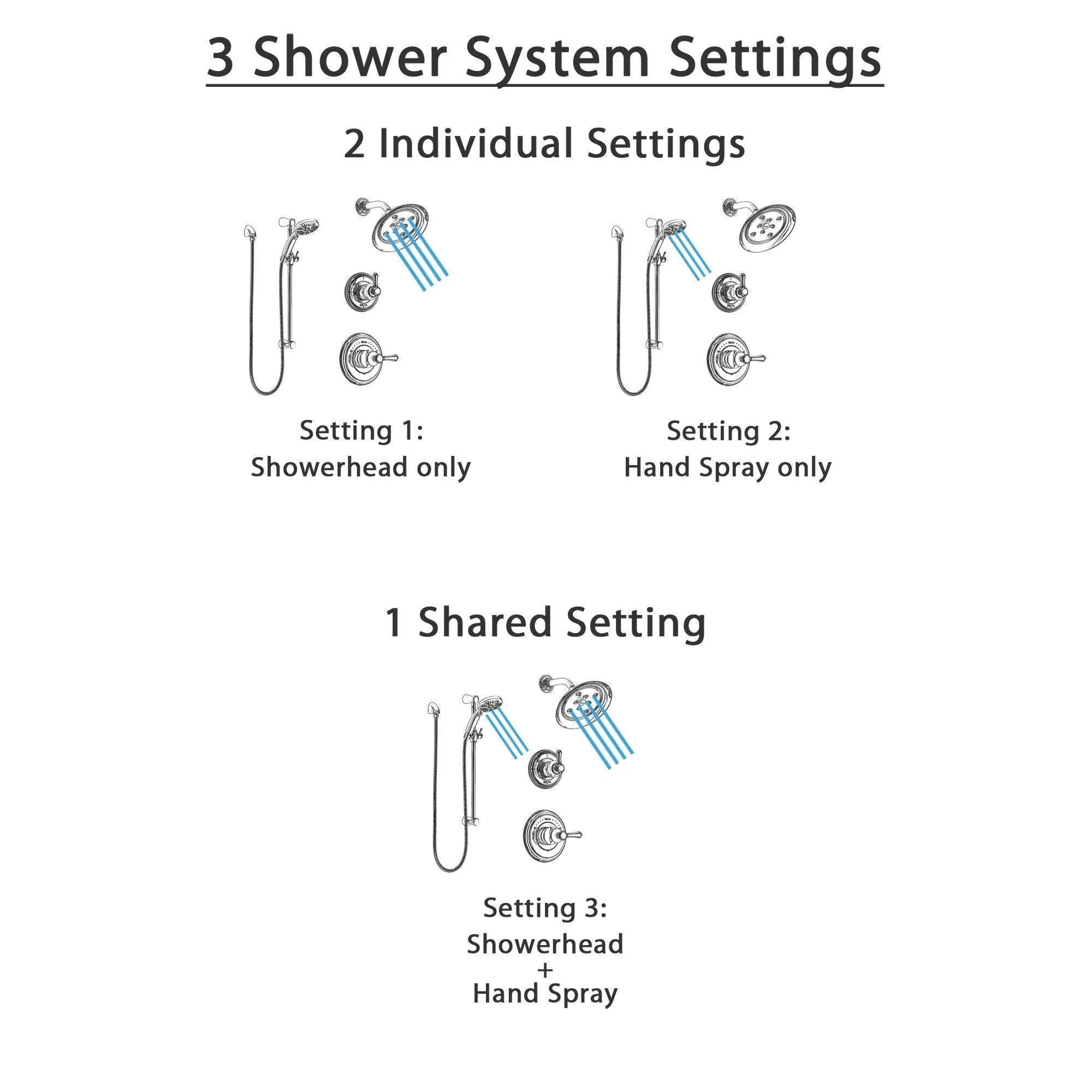 Delta Cassidy Chrome Finish Shower System with Control Handle, 3-Setting Diverter, Showerhead, and Temp2O Hand Shower with Slidebar SS1429734