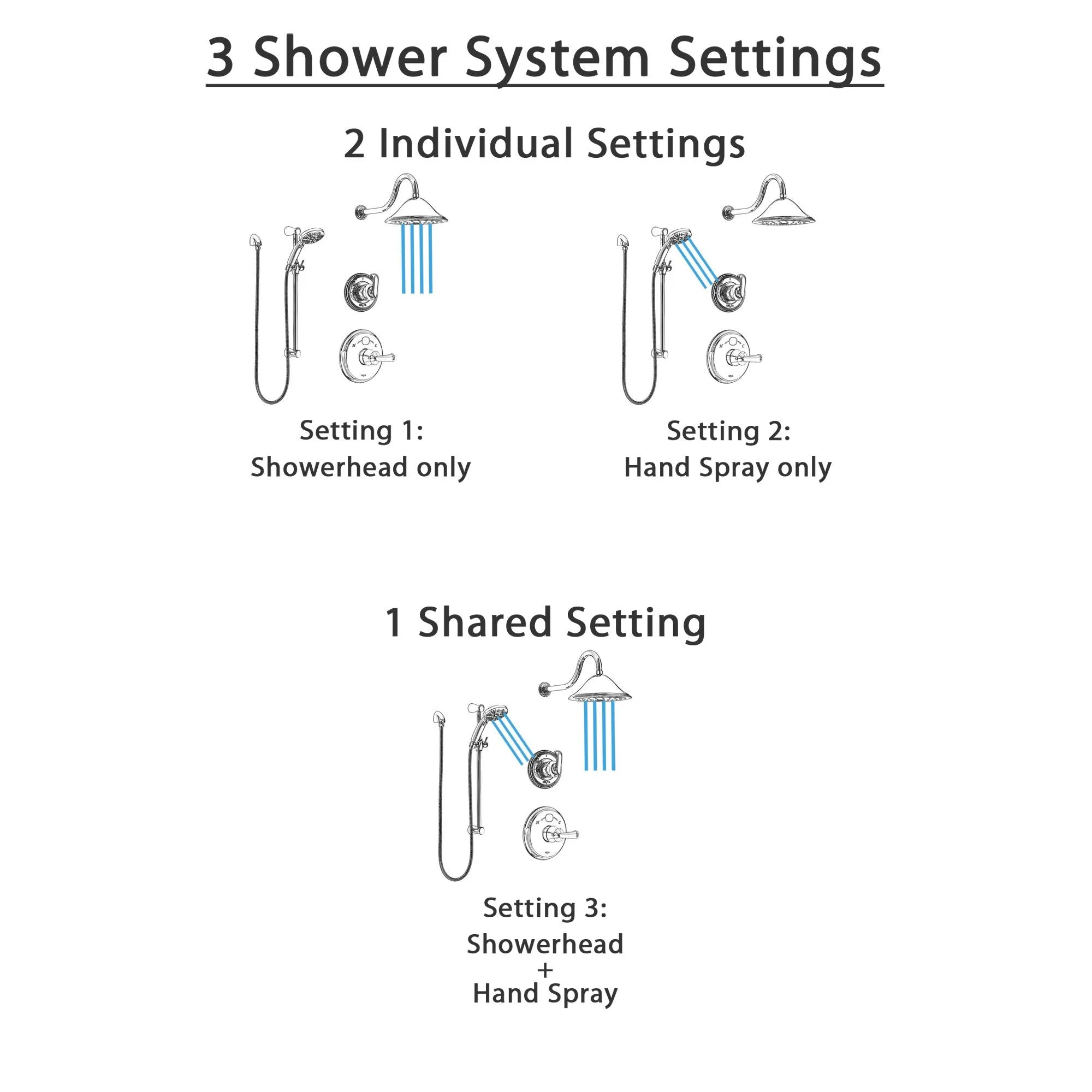 Delta Cassidy Chrome Finish Shower System with Temp2O Control Handle, 3-Setting Diverter, Showerhead, and Hand Shower with Slidebar SS140021