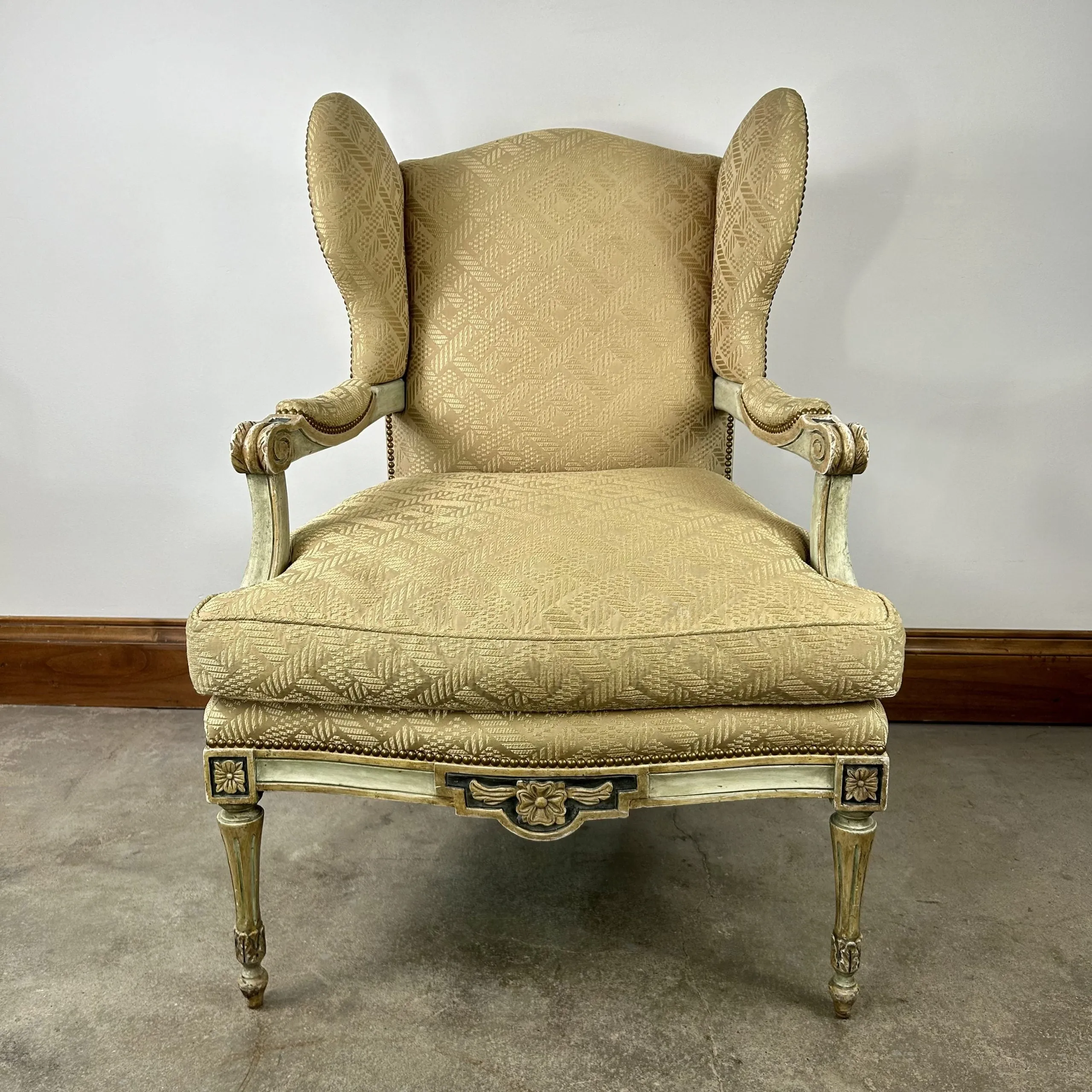Dennis & Leen Elaborate Wingback Chair, Upholstered in Champagne