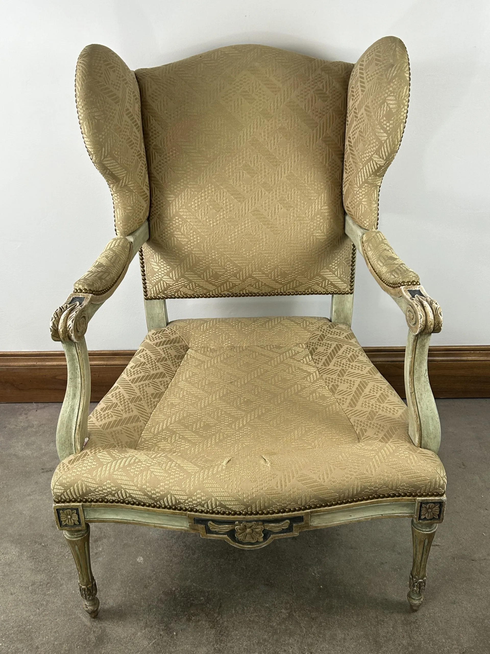 Dennis & Leen Elaborate Wingback Chair, Upholstered in Champagne