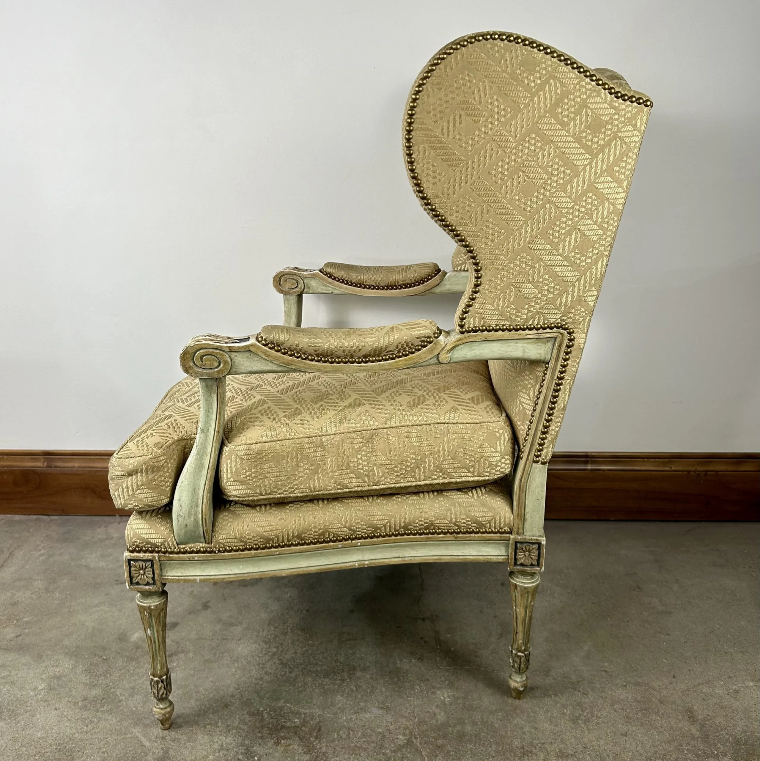 Dennis & Leen Elaborate Wingback Chair, Upholstered in Champagne