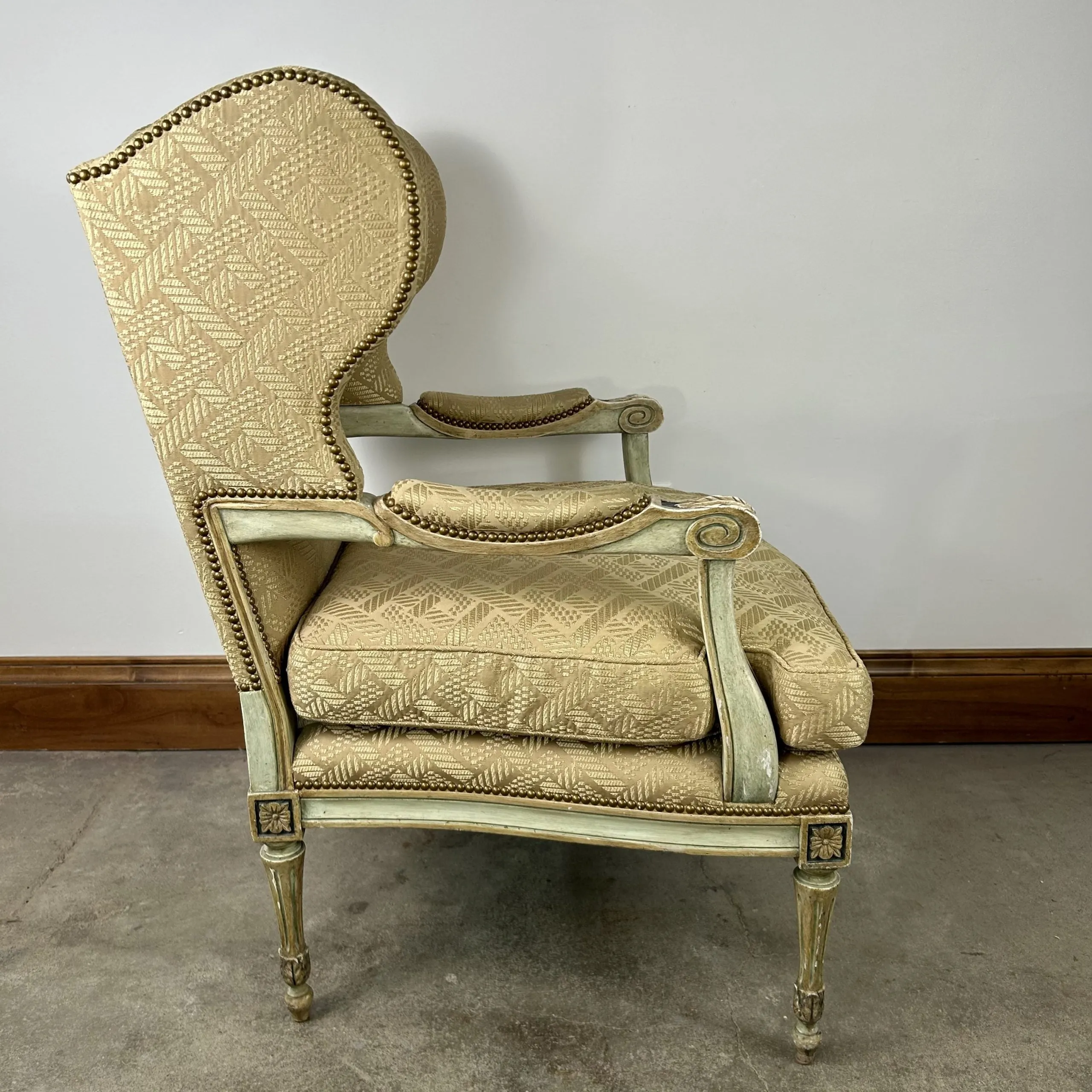 Dennis & Leen Elaborate Wingback Chair, Upholstered in Champagne