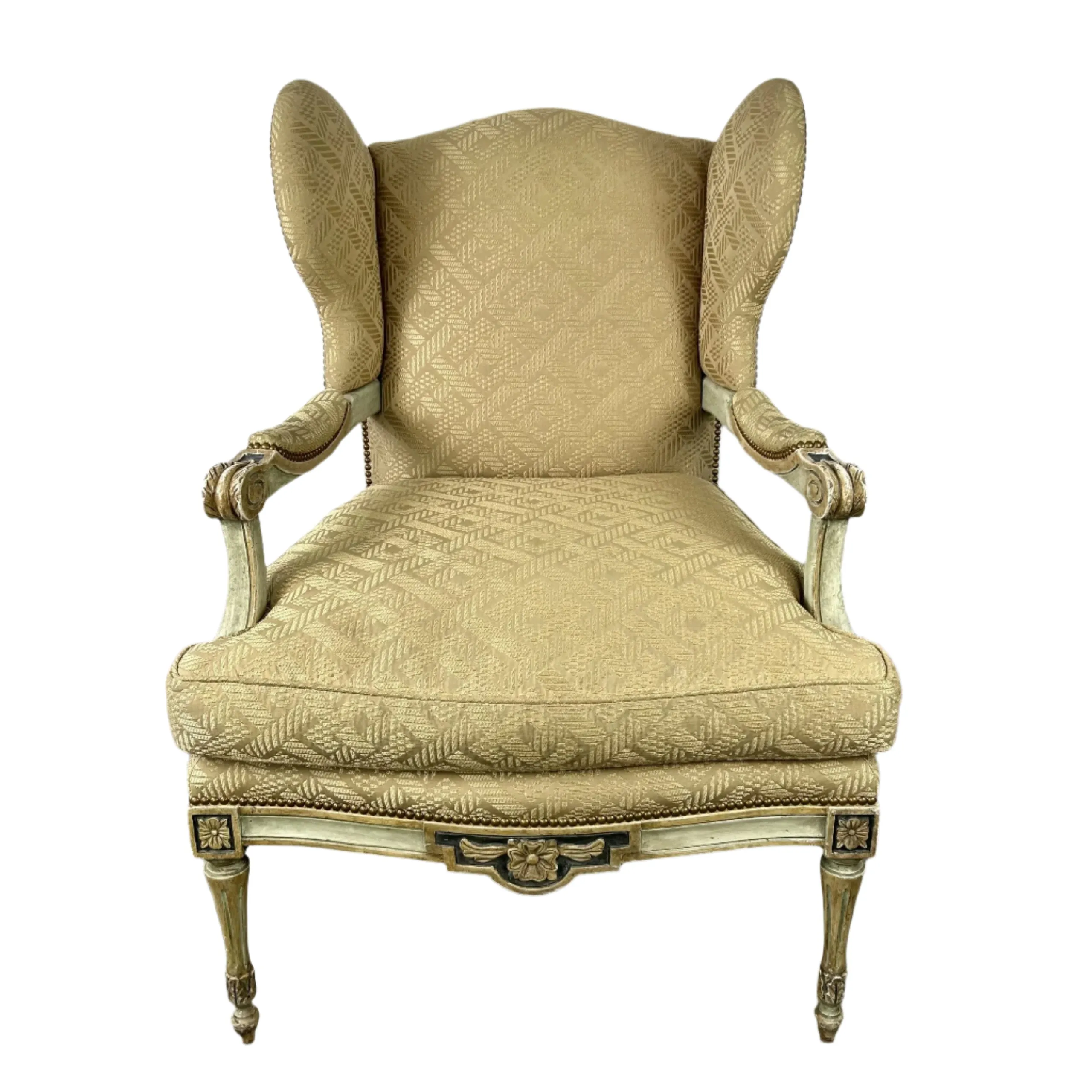 Dennis & Leen Elaborate Wingback Chair, Upholstered in Champagne