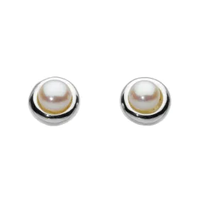 Dew Pearl Silver Surround Stud Earrings