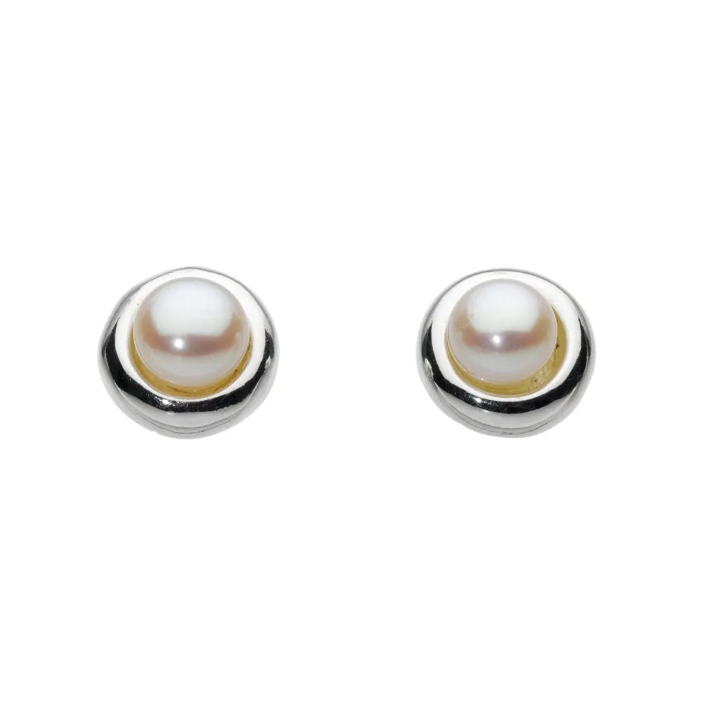 Dew Pearl Silver Surround Stud Earrings