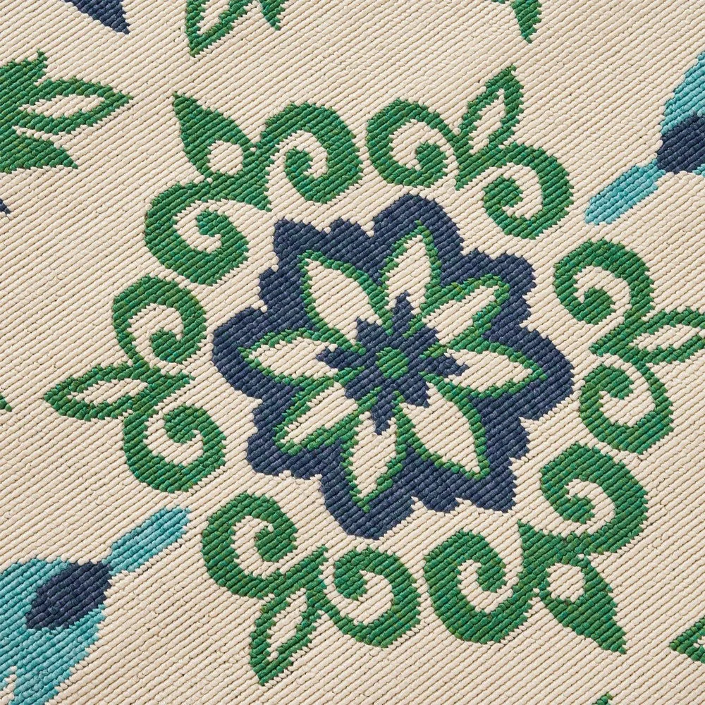 Dian Area Rug, 5 x 7 Ivory and Blue Indoor Outdoor, Medallion Pattern By Casagear Home