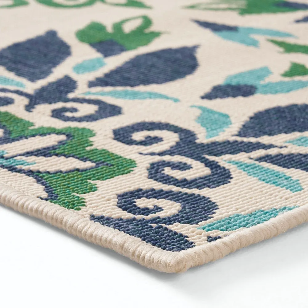 Dian Area Rug, 5 x 7 Ivory and Blue Indoor Outdoor, Medallion Pattern By Casagear Home