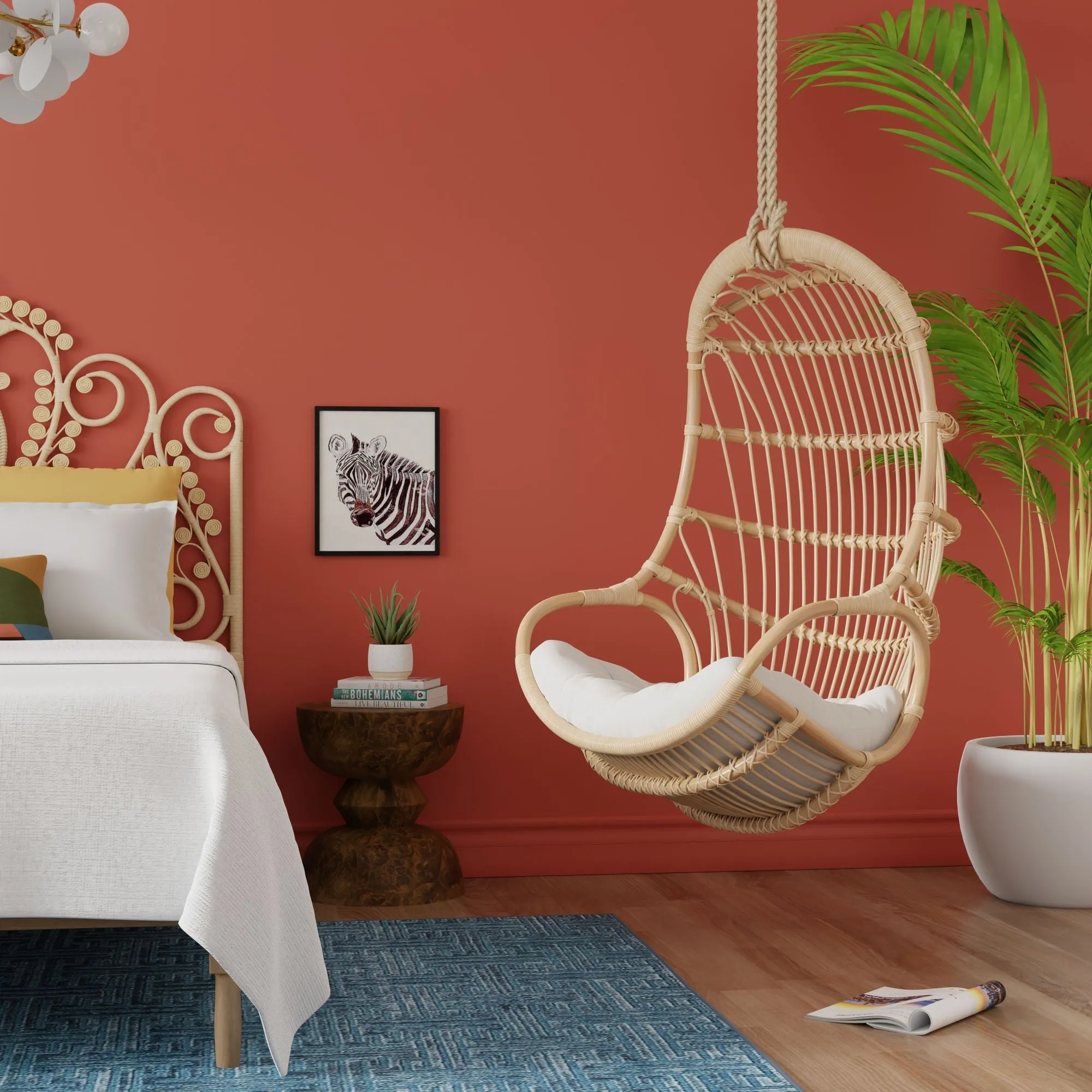 Hanging Rattan Swing Chair with Seat Cushion