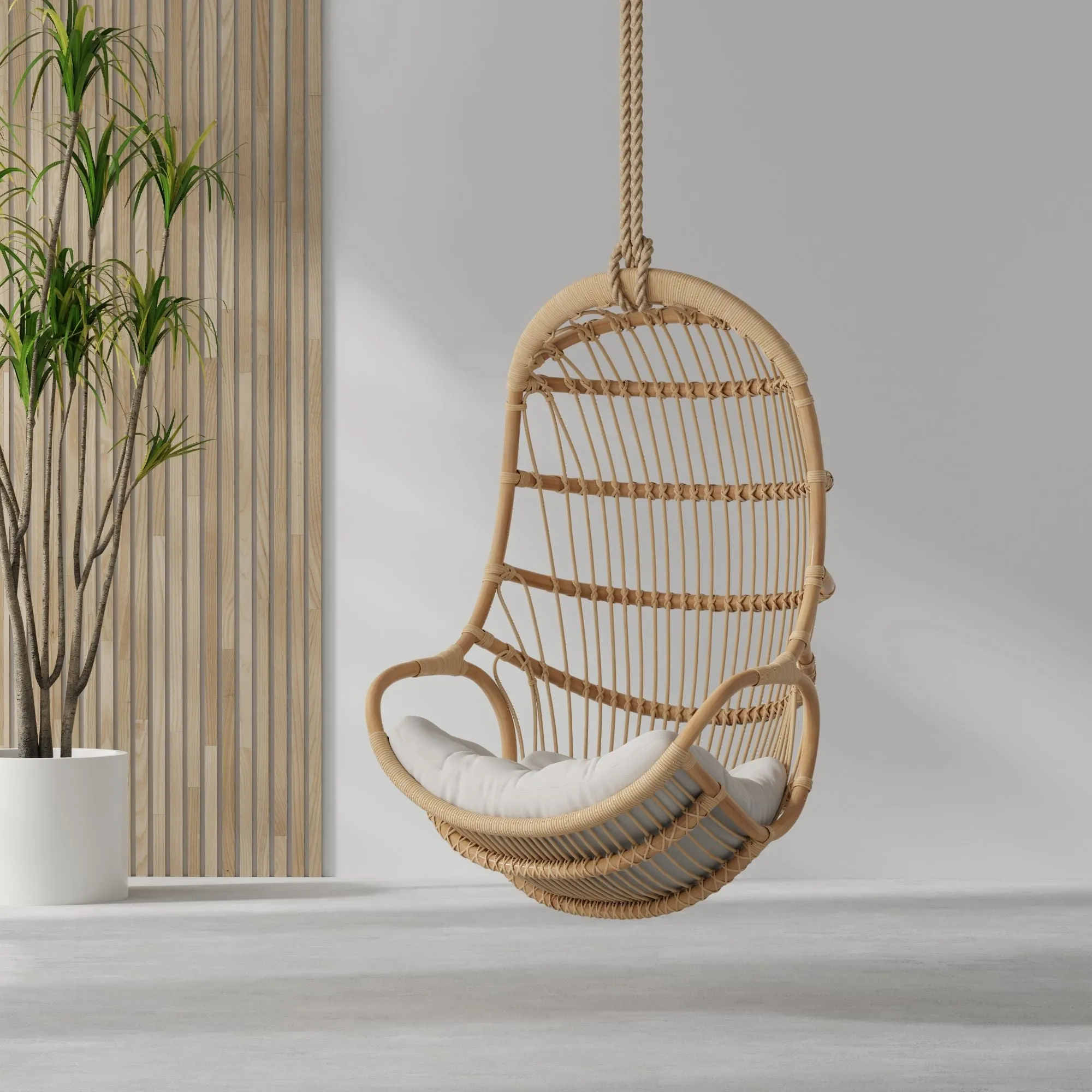 Hanging Rattan Swing Chair with Seat Cushion