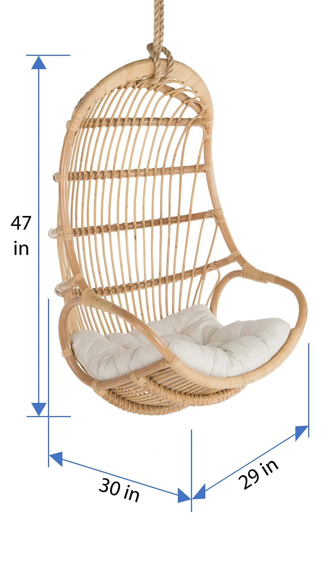 Hanging Rattan Swing Chair with Seat Cushion