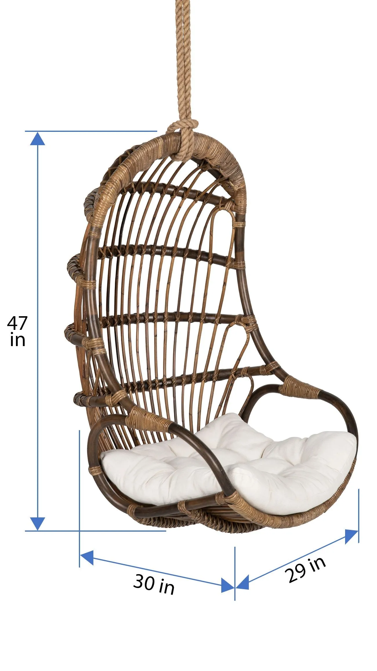 Hanging Rattan Swing Chair with Seat Cushion