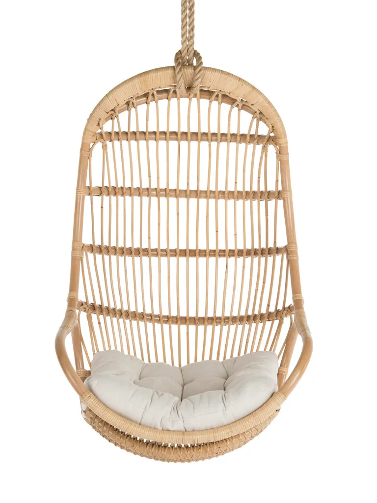 Hanging Rattan Swing Chair with Seat Cushion