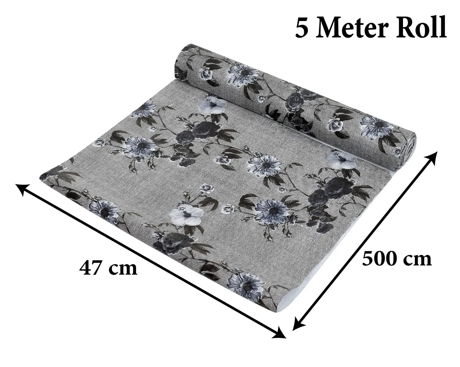 Heart Home Flower Printed PVC Anti Slip Skid Shelf Mat, 5 Mtr- Pack of 2 (Grey)