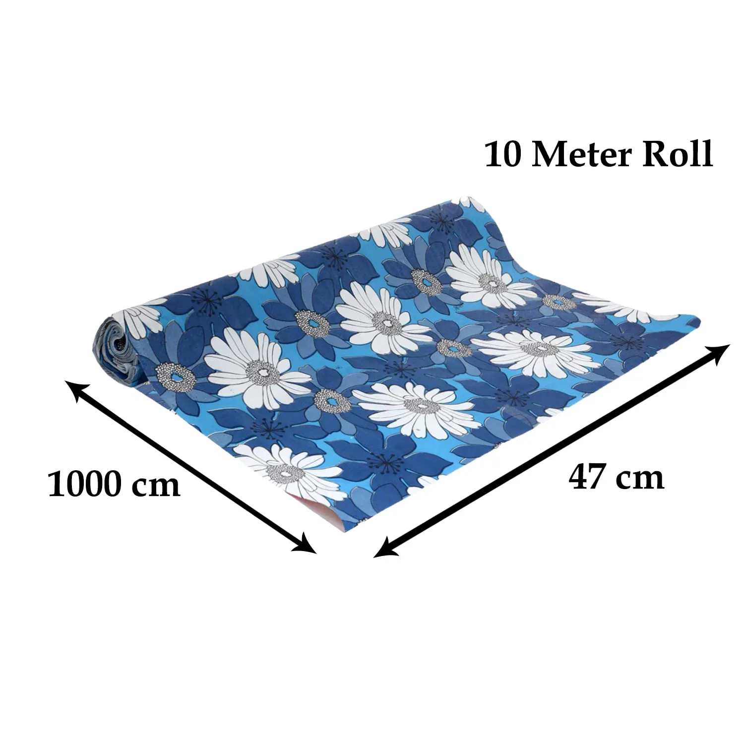 Heart Home Multiuses Floral Print Shelf Liners for Kitchen Shelves, cupboards, Wardrobe, Drawer, 10 Mtr (Blue) 52HH4079