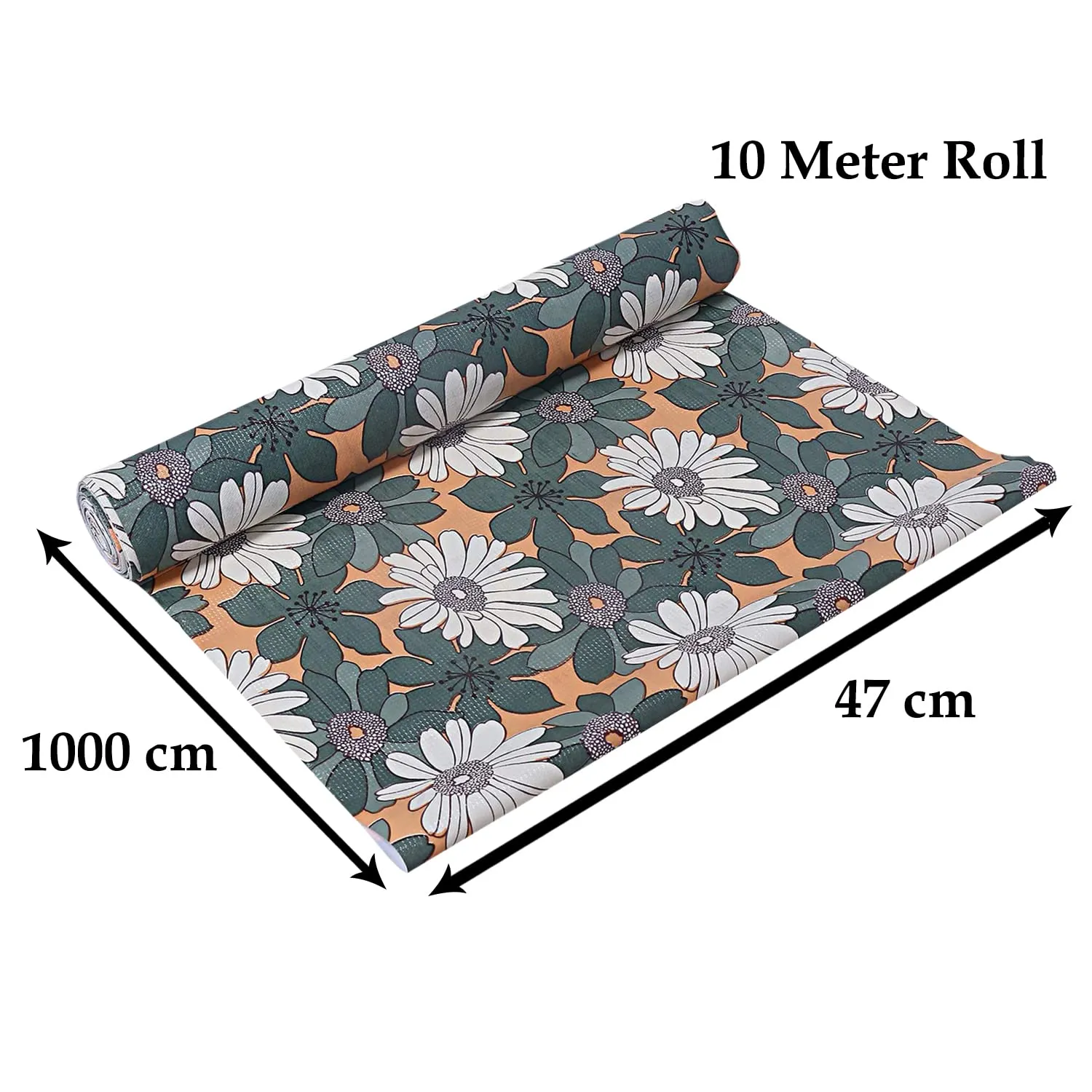 Heart Home Multiuses Floral Print Shelf Liners for Kitchen Shelves, cupboards, Wardrobe, Drawer, 10 Mtr (Green) 52HH4081