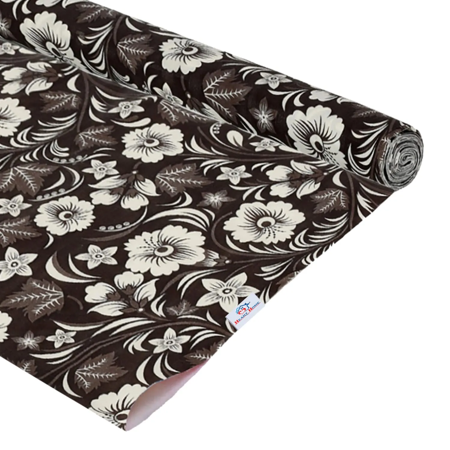 Heart Home Multiuses Floral Print Shelf Liners for Kitchen Shelves, cupboards, Wardrobe, Drawer, 5 Mtr (Brown) 52HH4077
