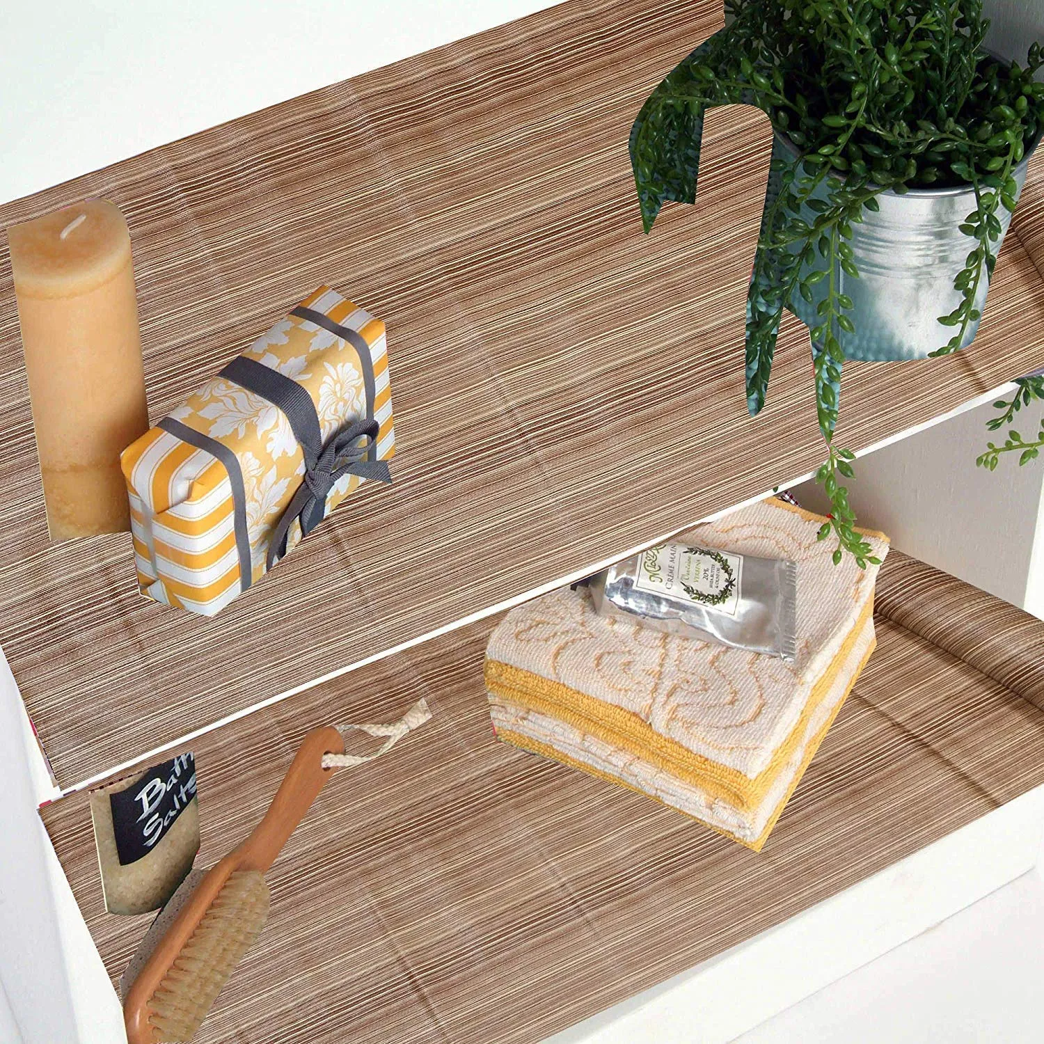 Heart Home Multiuses Wooden Print Shelf Liners for Kitchen Shelves, cupboards, Wardrobe, Drawer, 10 Mtr (Light Brown) 52HH4088