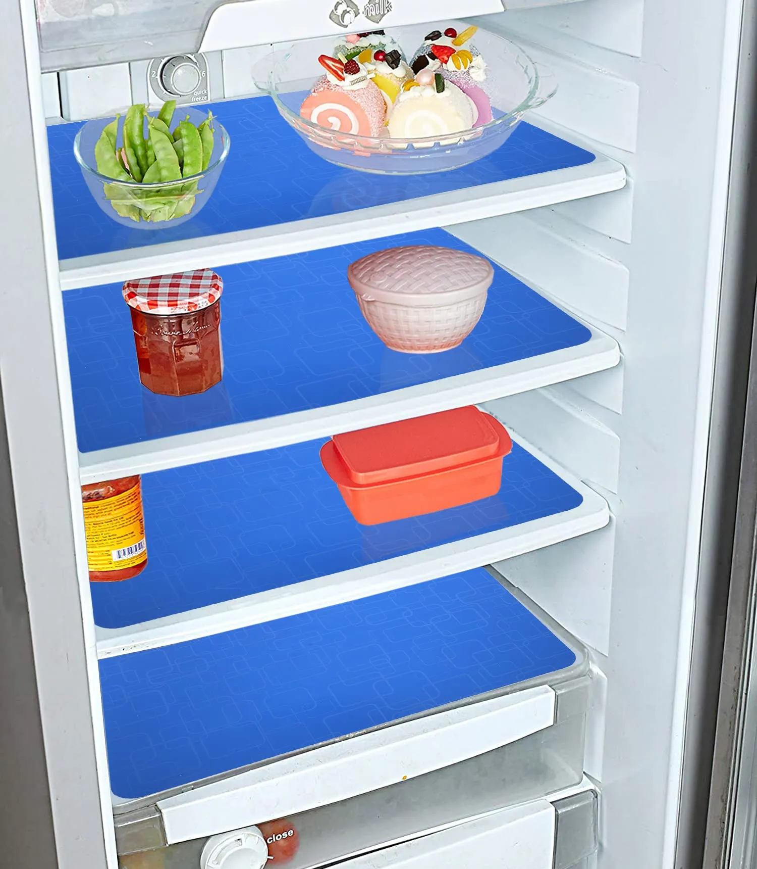 Heart Home Square Design Waterproof,Stain Resistant, Washable Refrigerator/Fridge Drawer Mat, Set of 6 (Blue)