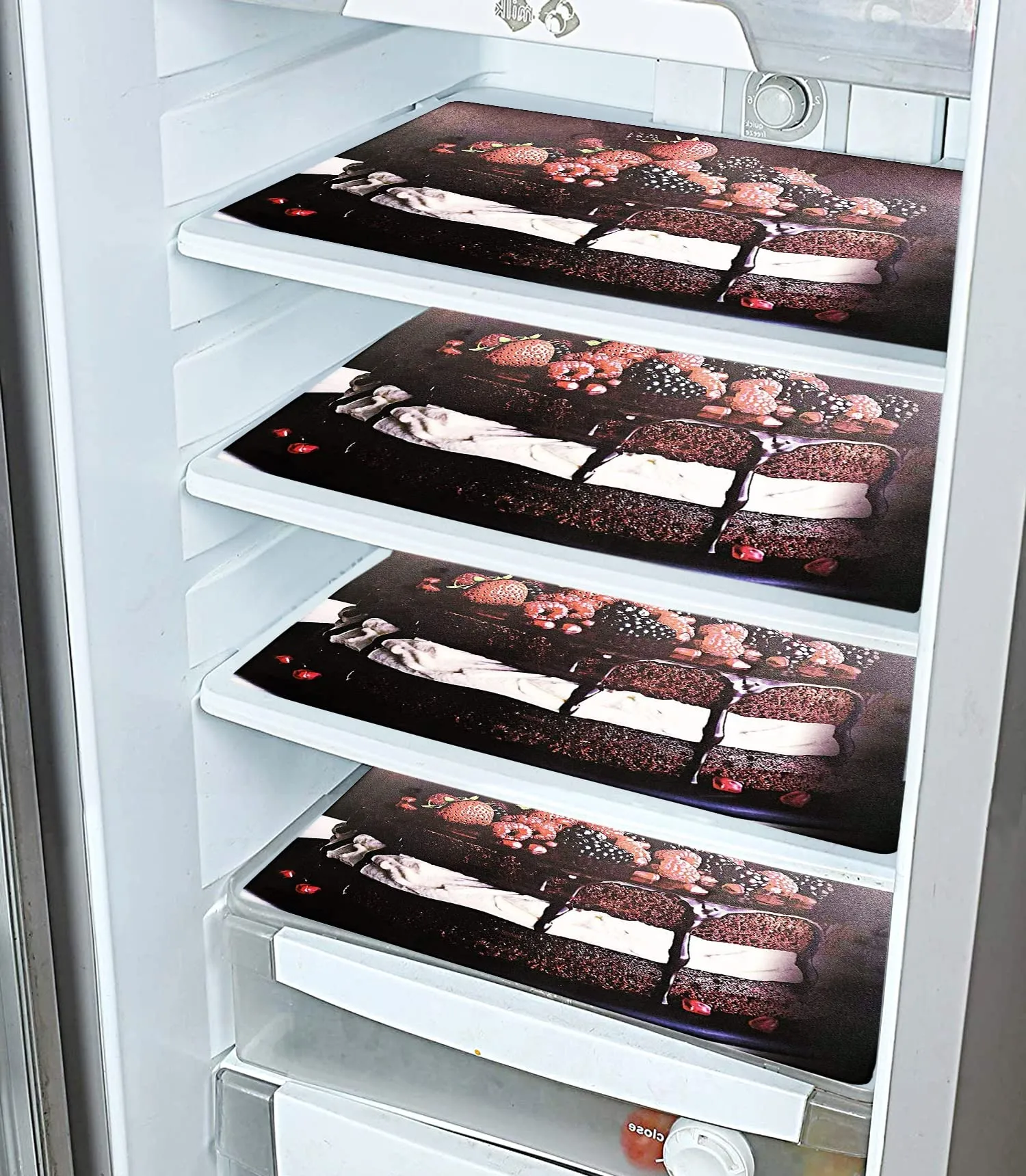 Heart Home Strawberry Print Waterproof, Stain Resistant, Washable Refrigerator/Fridge Drawer Mat, Set of 6 (Black) 52HH3981