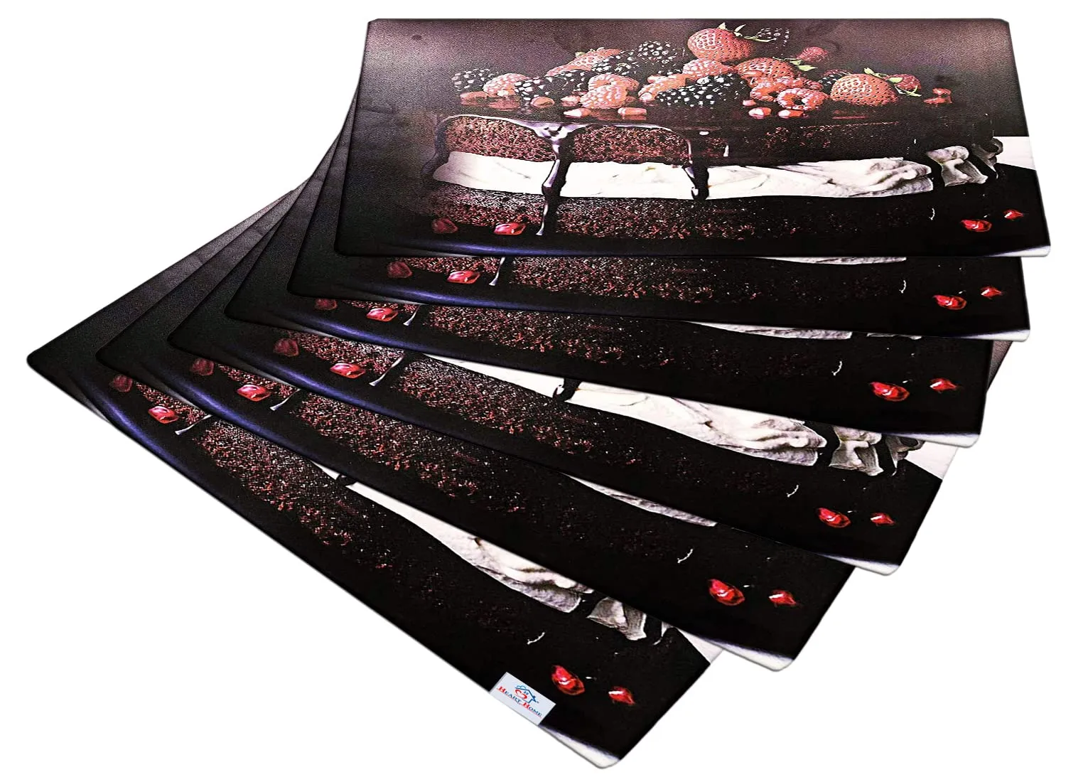 Heart Home Strawberry Print Waterproof, Stain Resistant, Washable Refrigerator/Fridge Drawer Mat, Set of 6 (Black) 52HH3981