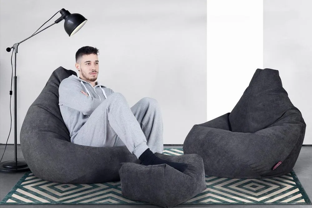 Highback Bean Bag Chair - Flock Graphite Grey