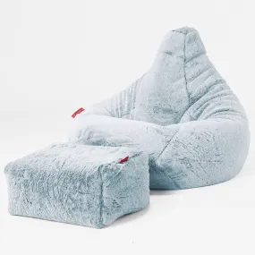 Highback Bean Bag Chair - Fluffy Faux Fur Rabbit Dusty Blue