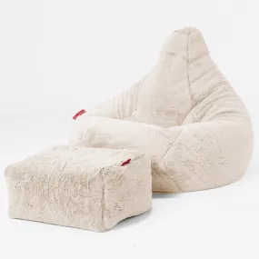 Highback Bean Bag Chair - Fluffy Faux Fur Rabbit White