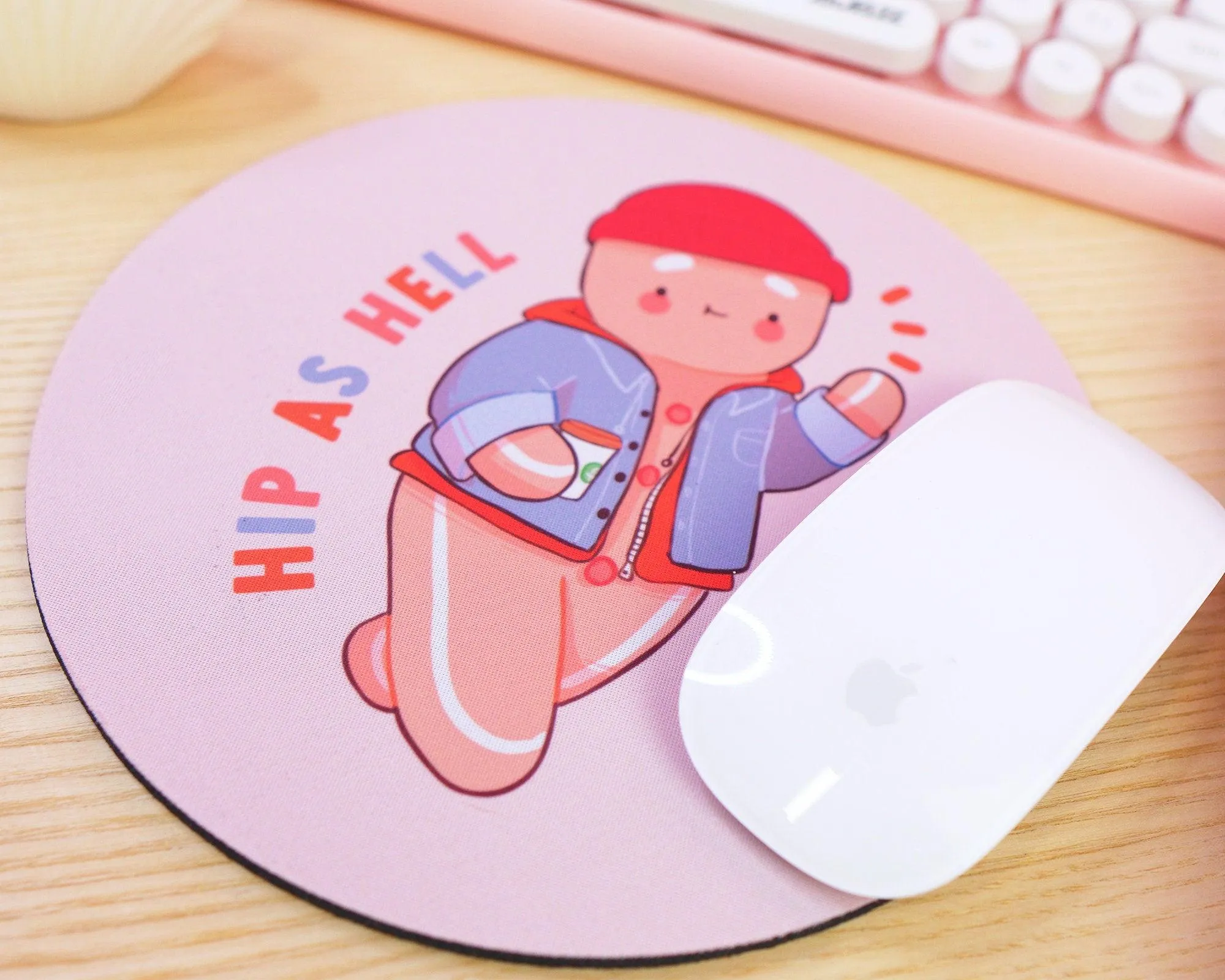 Hip as Hell Mouse Pad | Funny Hipster Gingie Desk Mat | Cute Kawaii Round Mousepad